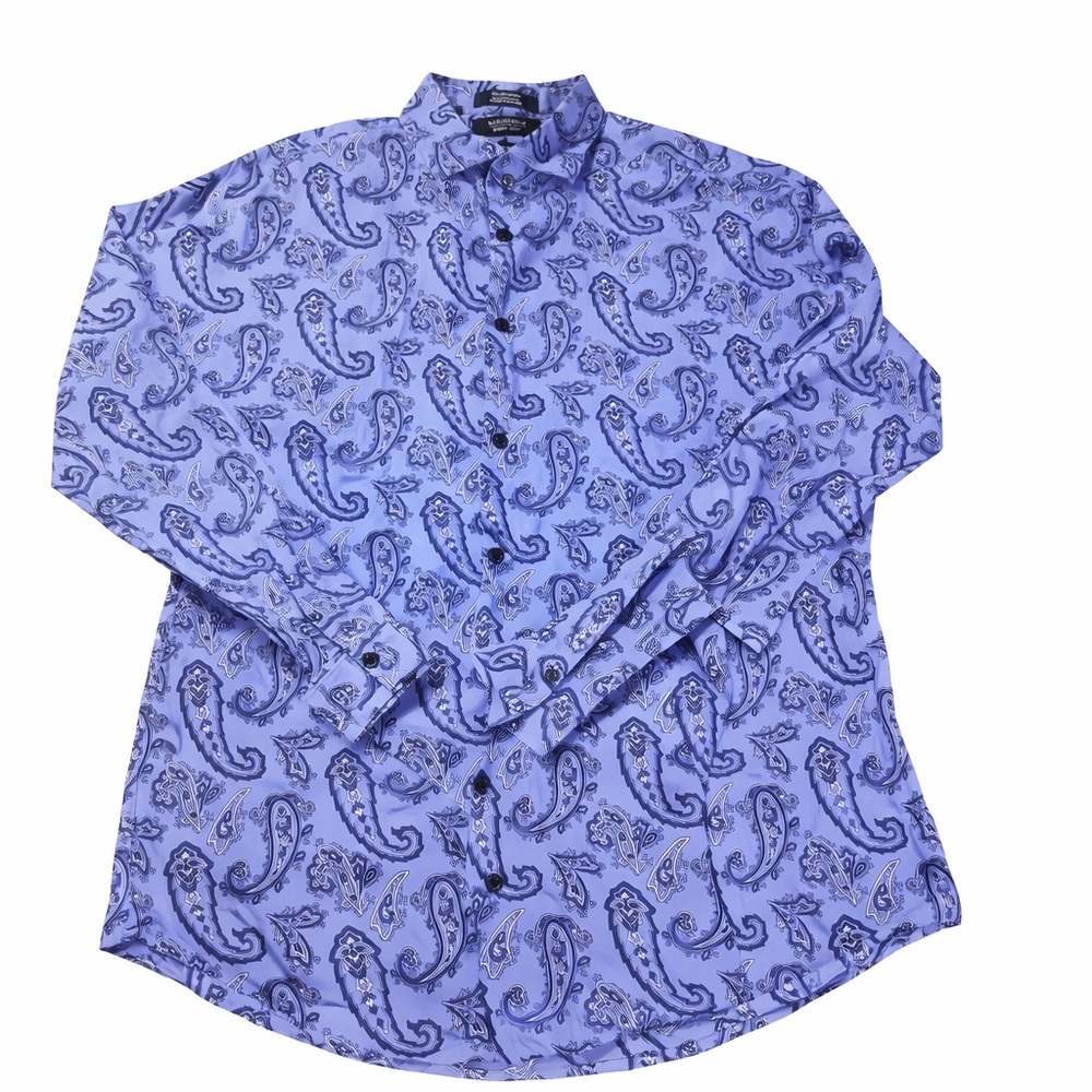 Nordstrom Men’s Paisley Button Down Shirt Blue Trim Fit Large Cotton Long Sleeve